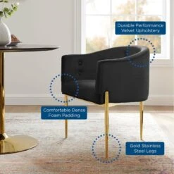 Other Accent Chair In Black Velvet W/ Chrome Gold Legs