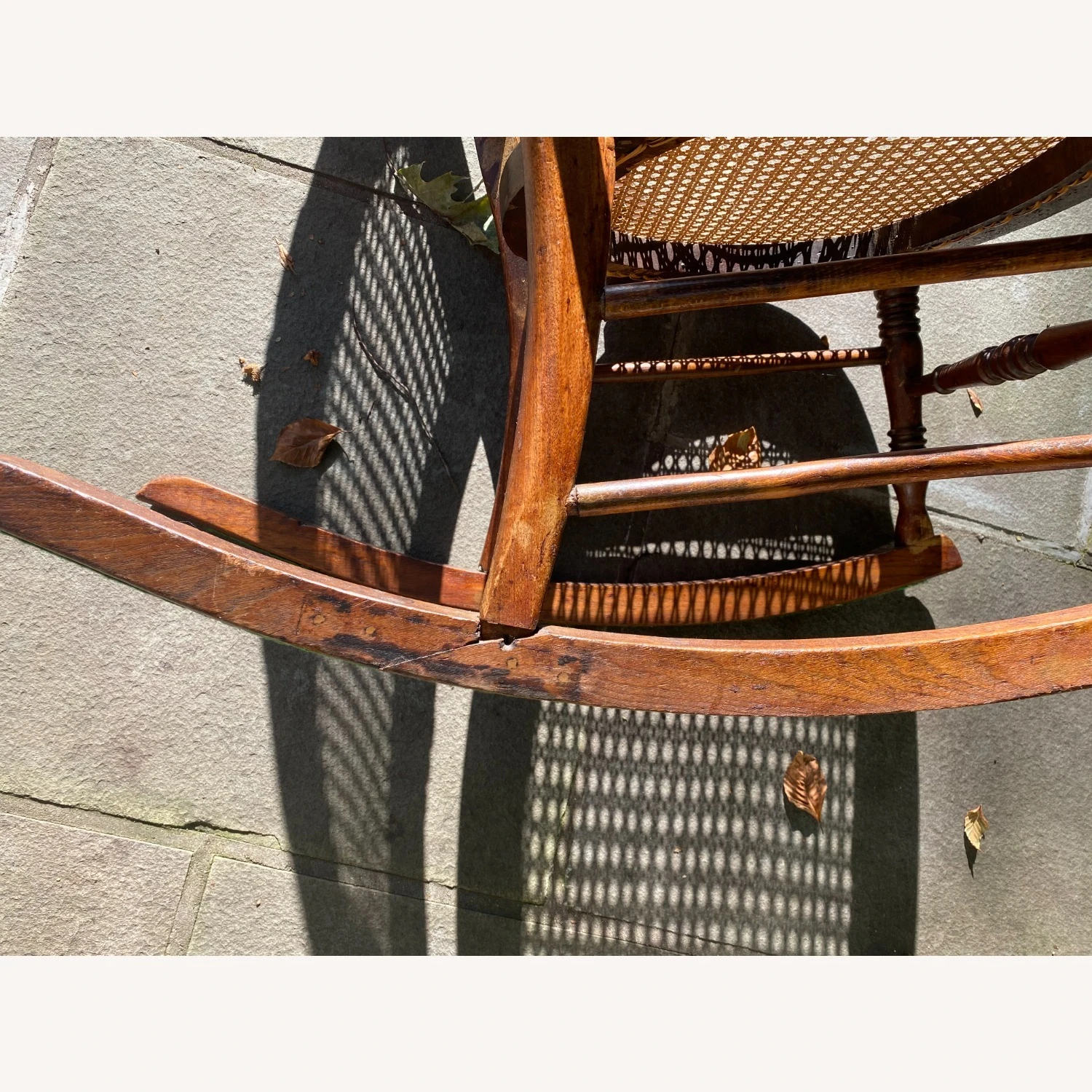 Antique Burl Wood Carved Caned Rocker 10 Antique Burl Wood Carved Caned Rocker - Image 10