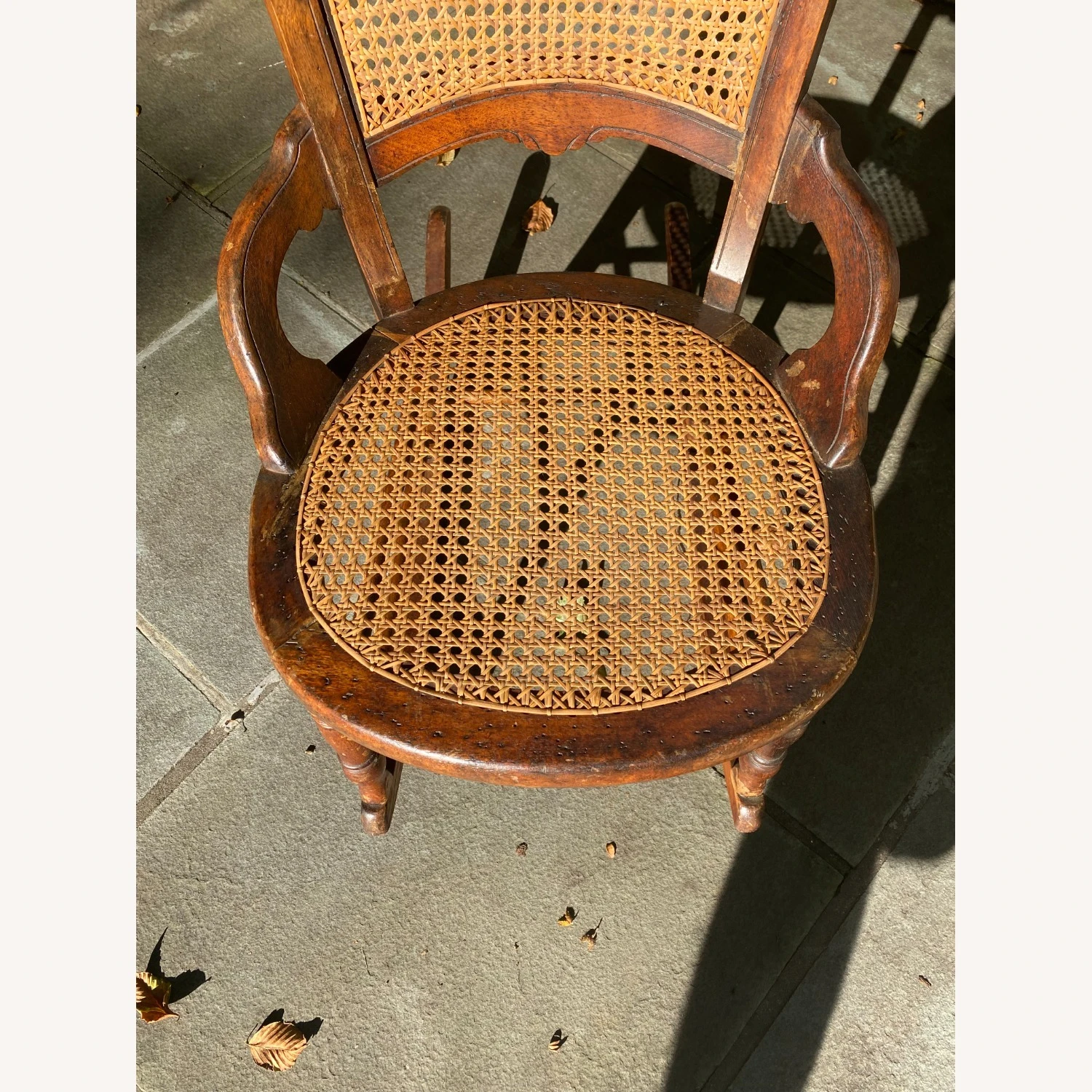Antique Burl Wood Carved Caned Rocker 11 Antique Burl Wood Carved Caned Rocker - Image 11