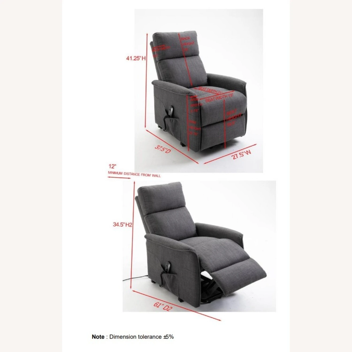 Other Power Lift Recliner Tufted In Charcoal Fabric 2 Other Power Lift Recliner Tufted In Charcoal Fabric - Image 2