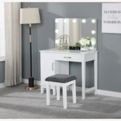 Other Vanity Set In White W/ Dark Grey Fabric Stool -Othe Furniture Store 1500 1500 frame 0 2339