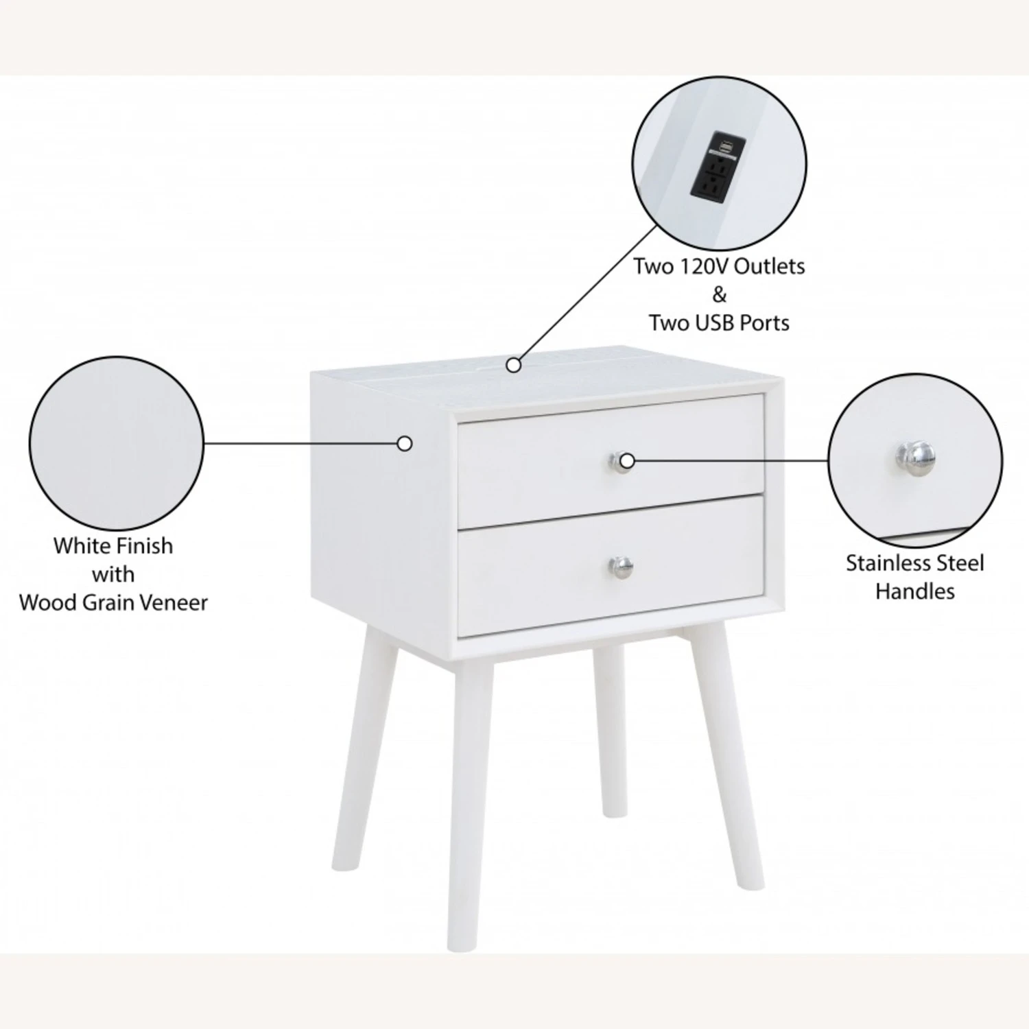 Other Nightstand In White Finish With Wood Grain Veneer 5 Other Nightstand In White Finish With Wood Grain Veneer - Image 5
