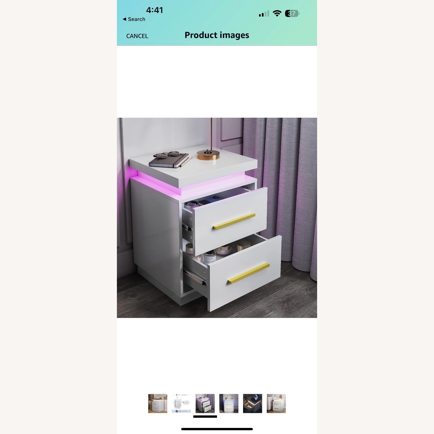 White LED N Ightstand With Gold Accents 2 White LED N Ightstand With Gold Accents - Image 2