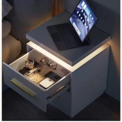 White LED N Ightstand With Gold Accents 8 White LED N Ightstand With Gold Accents -Othe Furniture Store 1500 1500 frame 0 2643