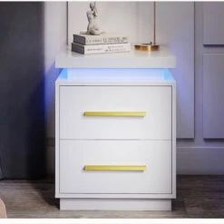 White LED N Ightstand With Gold Accents 9 White LED N Ightstand With Gold Accents -Othe Furniture Store 1500 1500 frame 0 2644