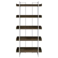 Other 5-Shelf Bookcase In Walnut Finish W/ Chrome Metal