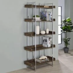 Other 5-Shelf Bookcase In Walnut Finish W/ Chrome Metal -Othe Furniture Store 1500 1500 frame 0 279