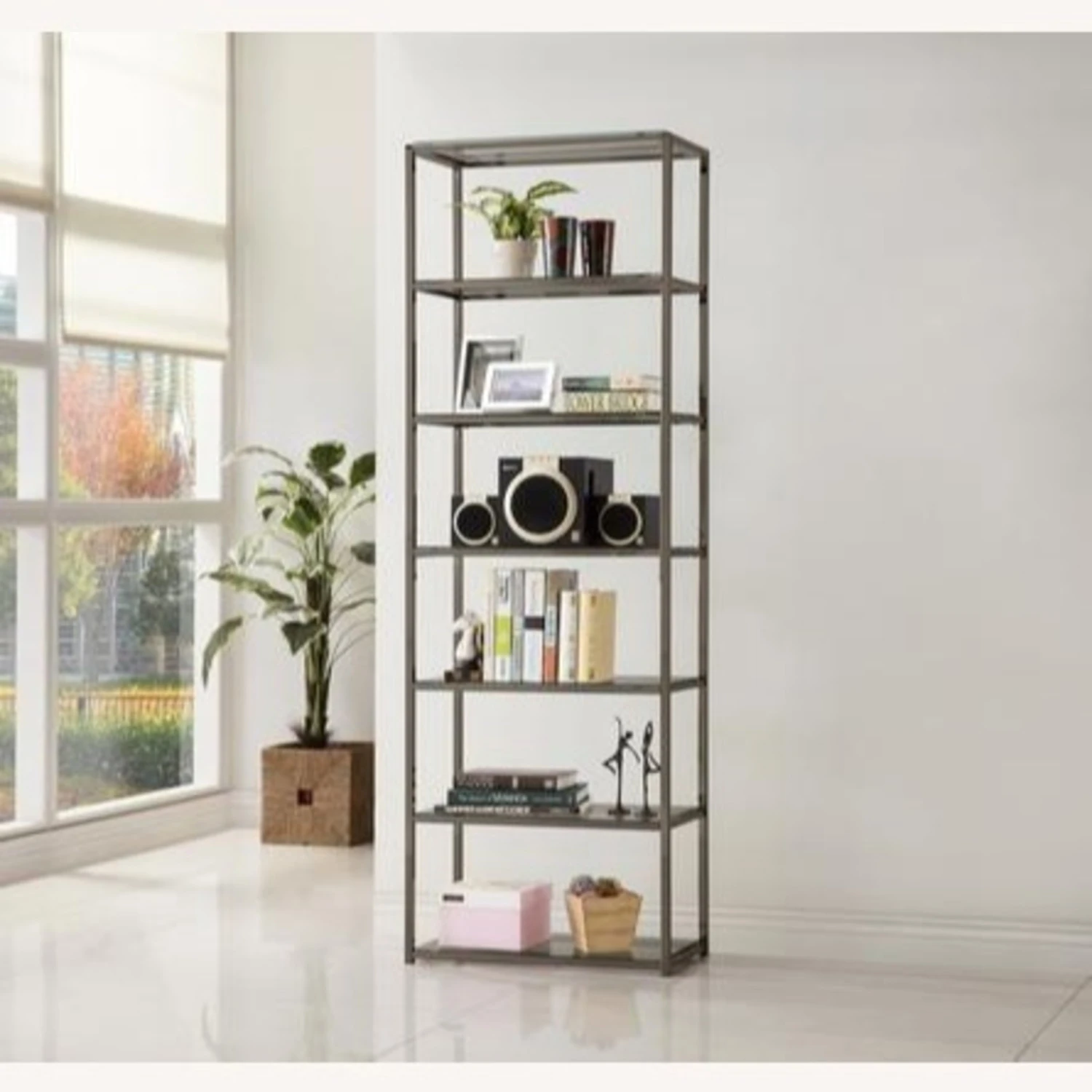 Other Black Nickel Bookcase W/ 6 Glass Shelves 3 Other Black Nickel Bookcase W/ 6 Glass Shelves - Image 3