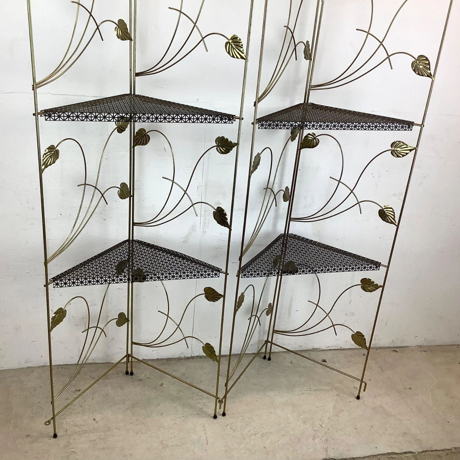Vintage Modern Brass Corner Shelves- A Pair 5 Vintage Modern Brass Corner Shelves- A Pair - Image 5