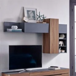 Other Mid-Century Style Wall Shelf In Walnut & Gray -Othe Furniture Store 1500 1500 frame 0 425