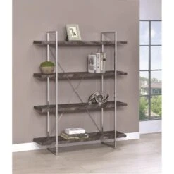 Other Bookcase W/ Rustic Grey Herringbone Shelves & Chrome Base -Othe Furniture Store 1500 1500 frame 0 591
