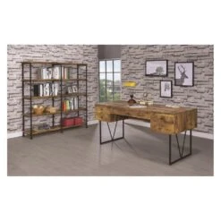 Other Antique Nutmeg Bookcase With Black Metal Frame