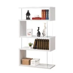 Other White Asymmetrical Bookshelf W/ Snaking Design & Partial Gla