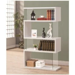 Other White Asymmetrical Bookshelf W/ Snaking Design & Partial Gla -Othe Furniture Store 1500 1500 frame 0 696