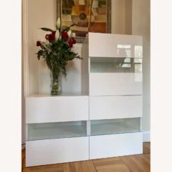 CISCO Brothers Pristine Shelving Unit Polished White W Glass -Othe Furniture Store 1500 1500 frame 0 991