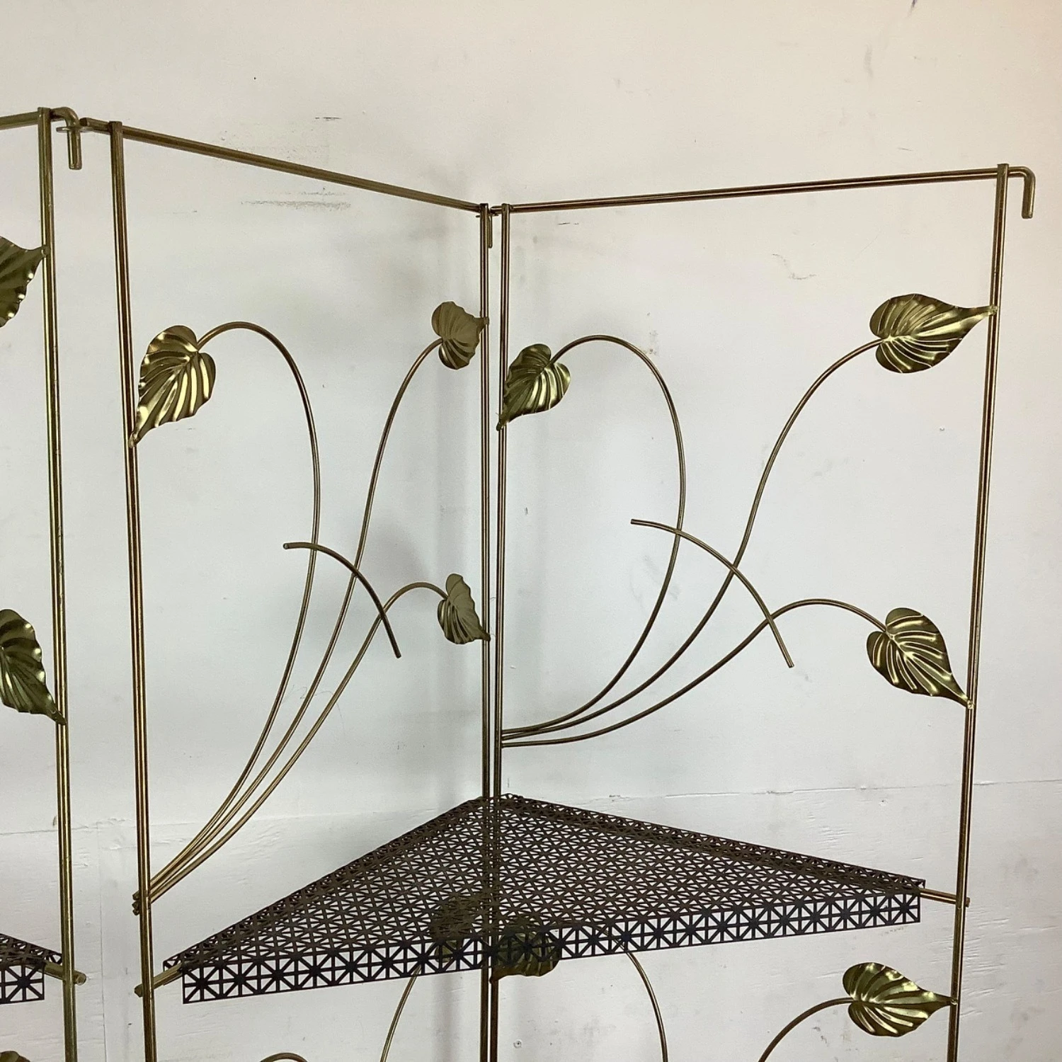 Vintage Modern Brass Corner Shelves- A Pair 1 Vintage Modern Brass Corner Shelves- A Pair